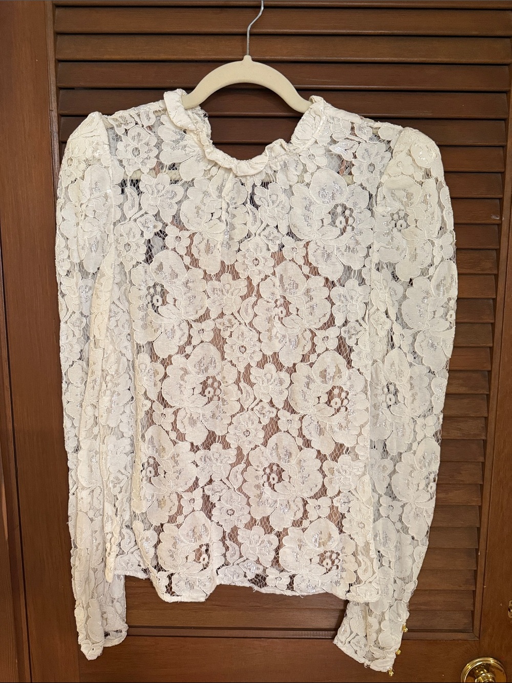 Wayf Cream Floral Lace Long-Sleeve Blouse